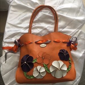 D & G Shoulder Bag Purse Orange Pebble Faux Leathe